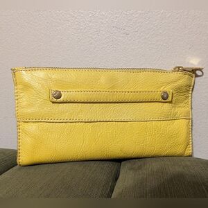 American Apparel leather Yellow clutch cosmetic bag makeup case wallet purse